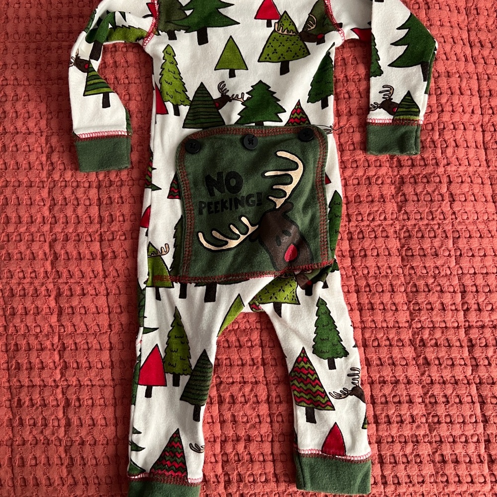 LazyOne FlapJack Christmas Pajamas “No Peeking” 6 mo